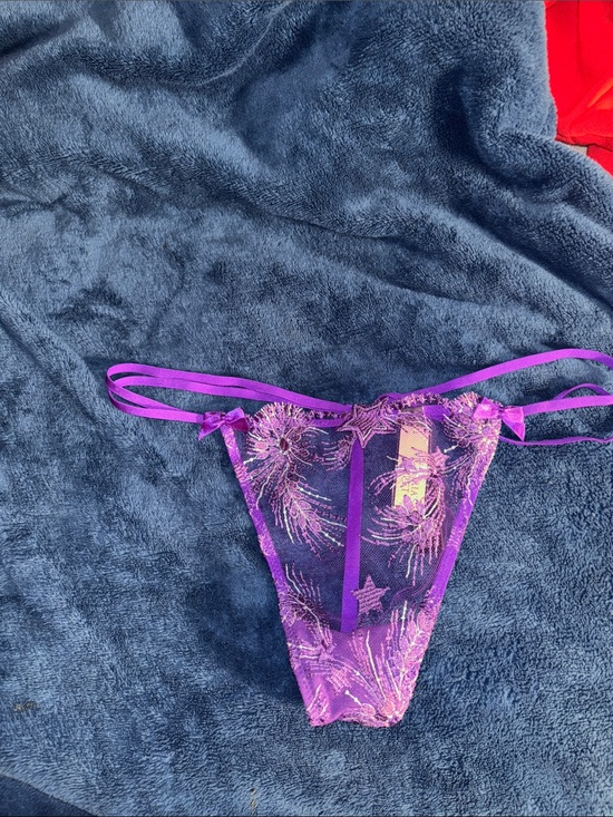 Victoria's Secret Other - Victoria's Secret Very Sexy Sheer Thong with Gold Star and Firework Embroidery